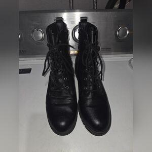 Macy's Sun + Stone Sleek Black Women's Combat Boots 8 1/2